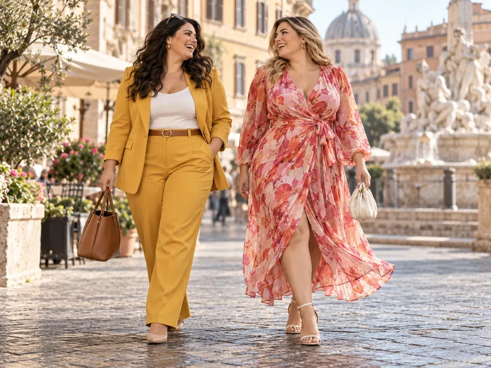 Due donne curvy con look diversi per occasioni quotidiane